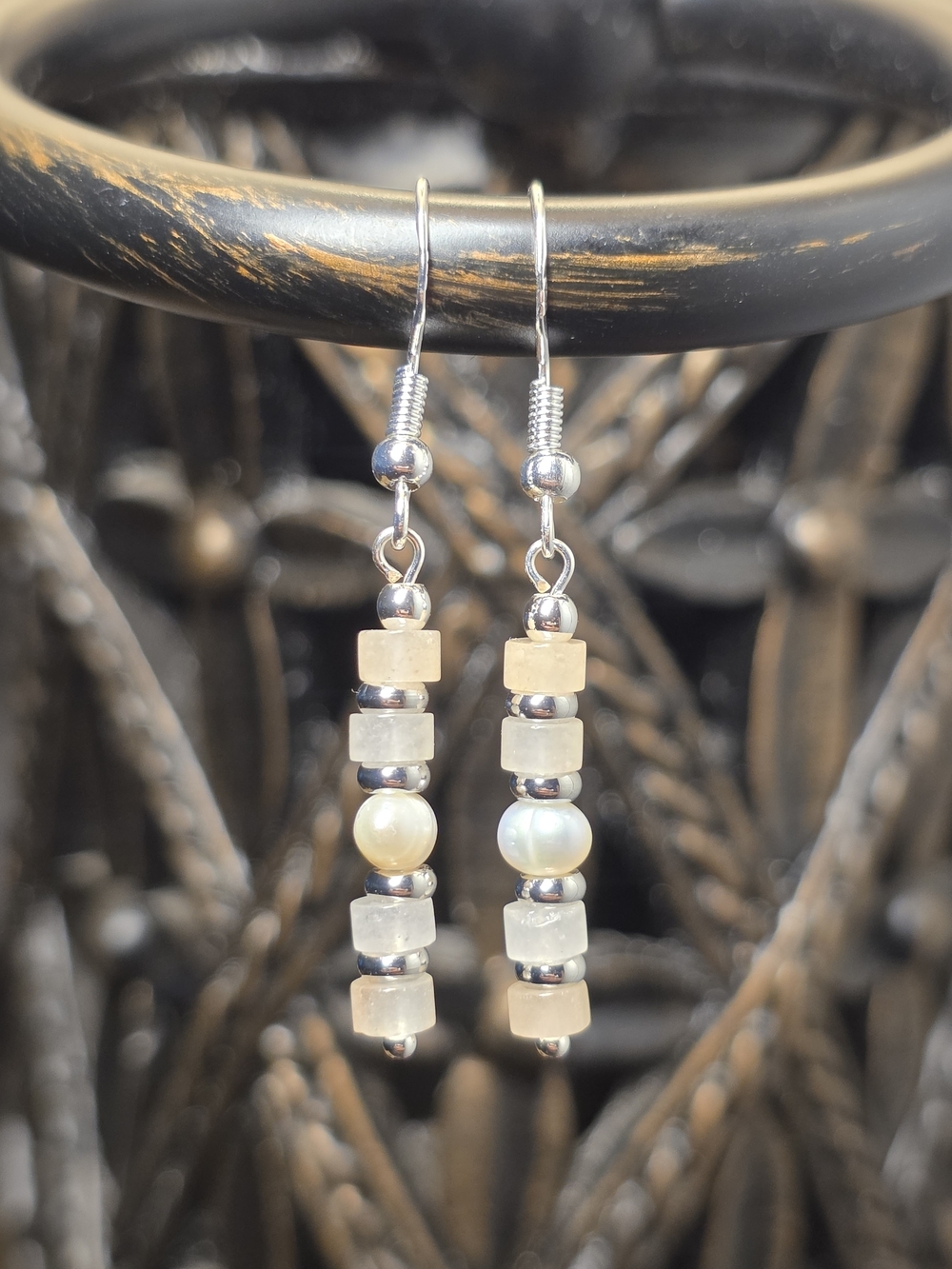 Natural Freshwater Pearl and Violet Jasper Sterling Silver Drop Earrings